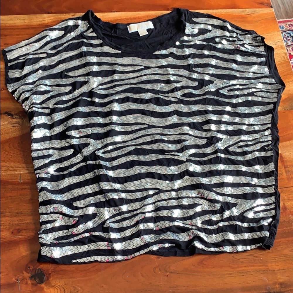 Black and silver zebra striped Micheal Kors top